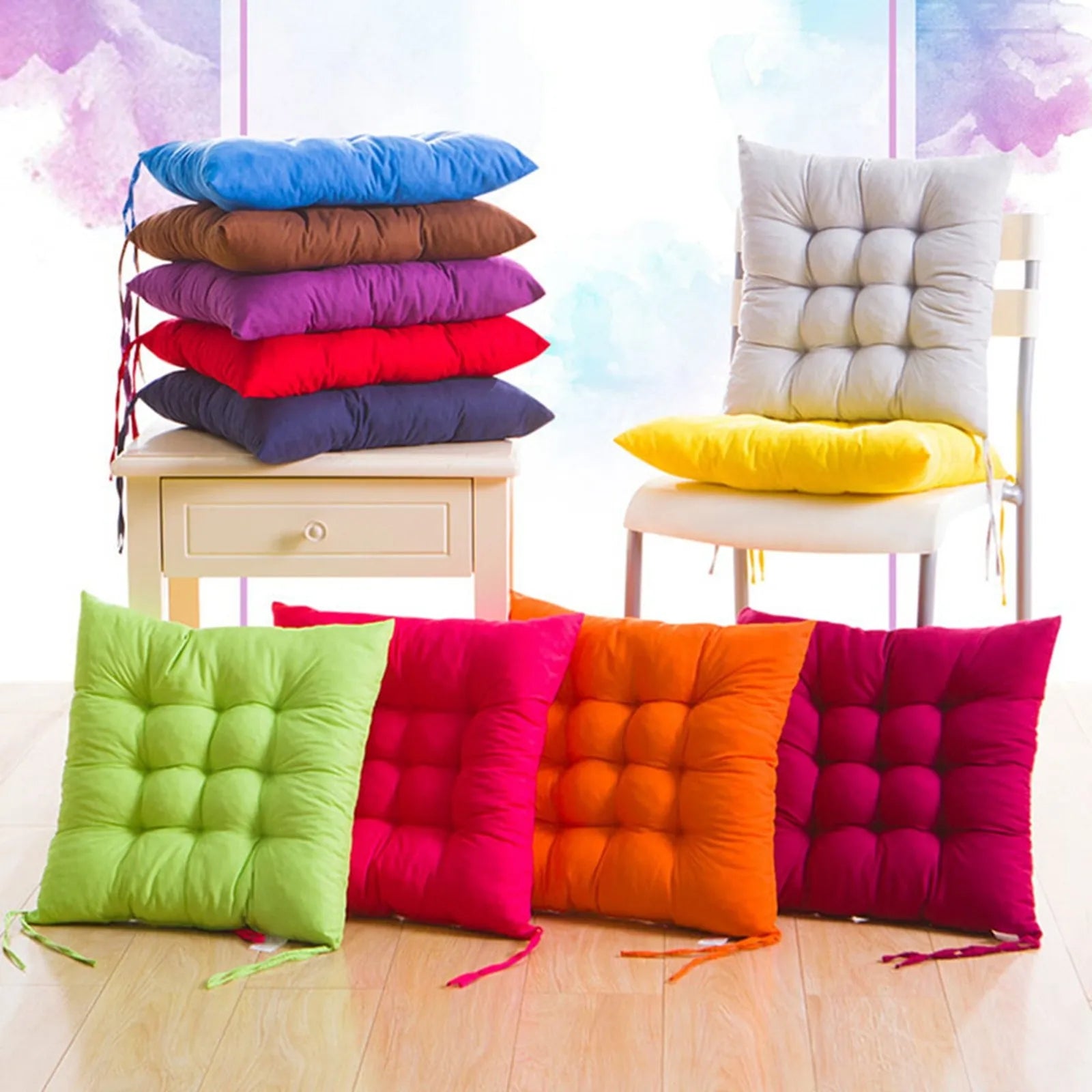 New Home Textile Cushion Garden HomeTie On Office Garden Dining Kitchen Colourful Chunky Seat Pads Cushion Chair Garden Cushion