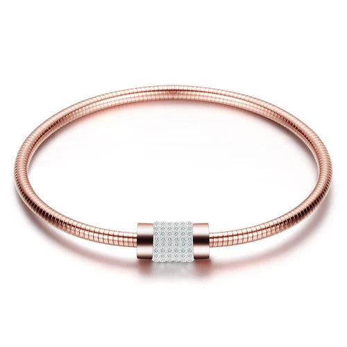 Leather Rope Stainless Steel Magnet Clasp Charm Bracelet Gold Silver