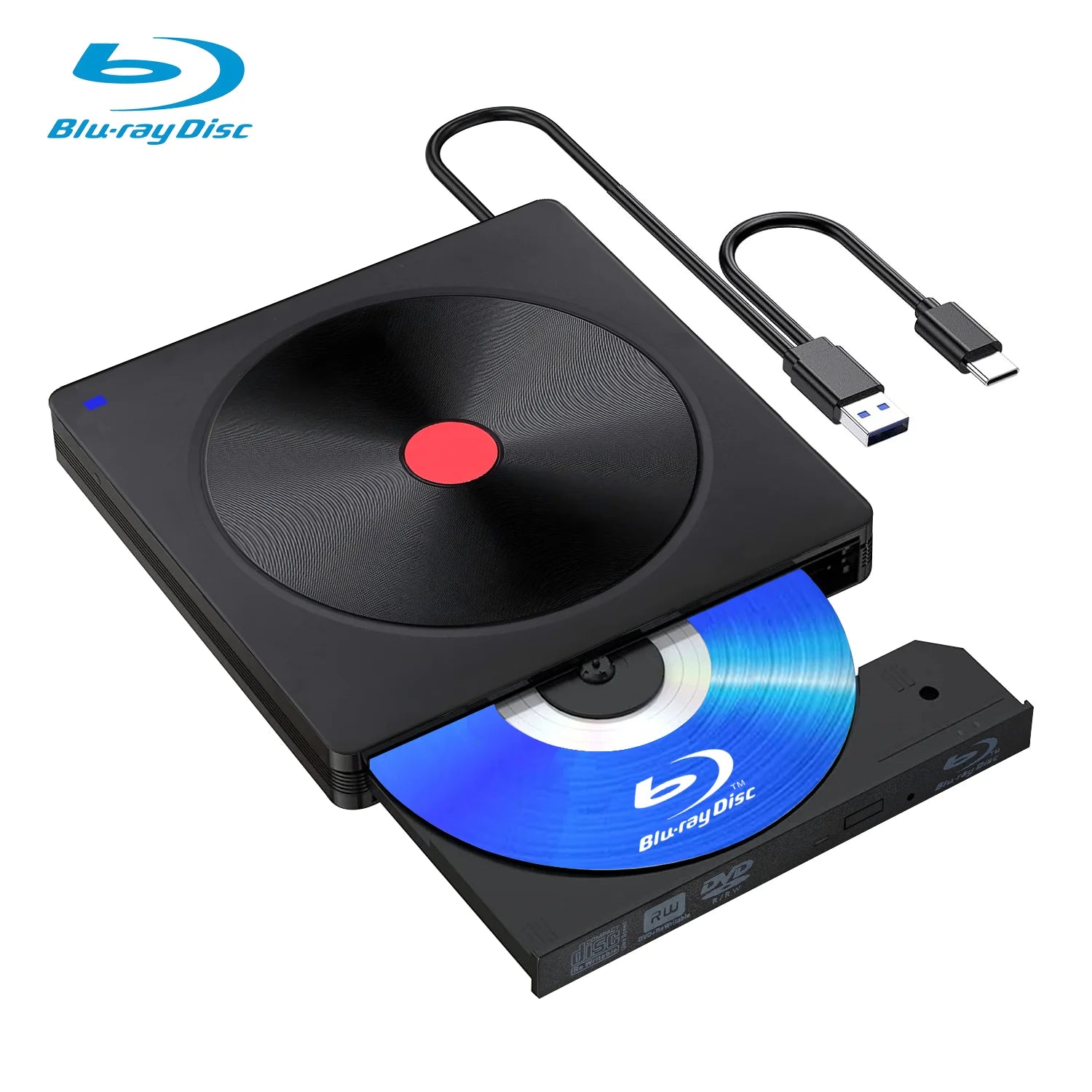 External Blu-ray Drive, USB 3.0 & Type-C BD Reader, DVD/CD Burner – Portable Blu-ray Player for Laptop PC, Windows/Linux/Mac OS