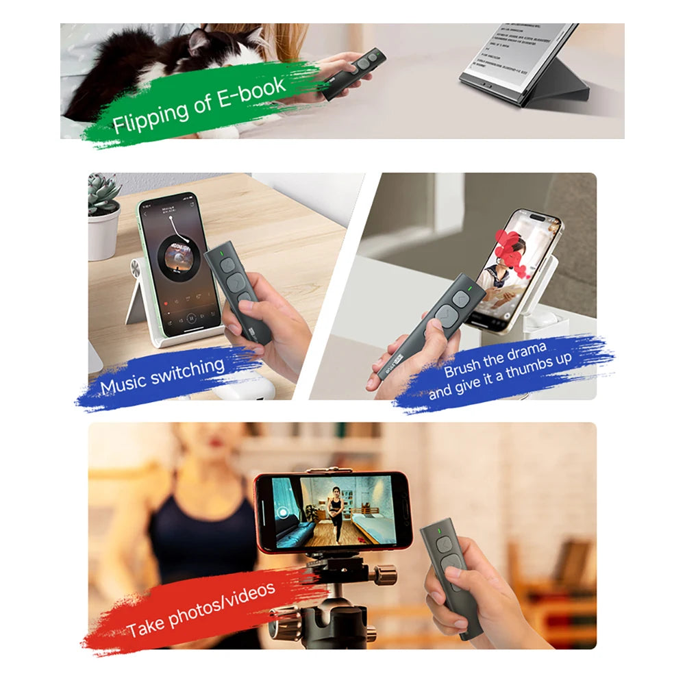 Supports IOS Android Bluetooth Page Turner Camera/Music Control Pen Paging Device E-book Reader Swipe Short Video Remote Control