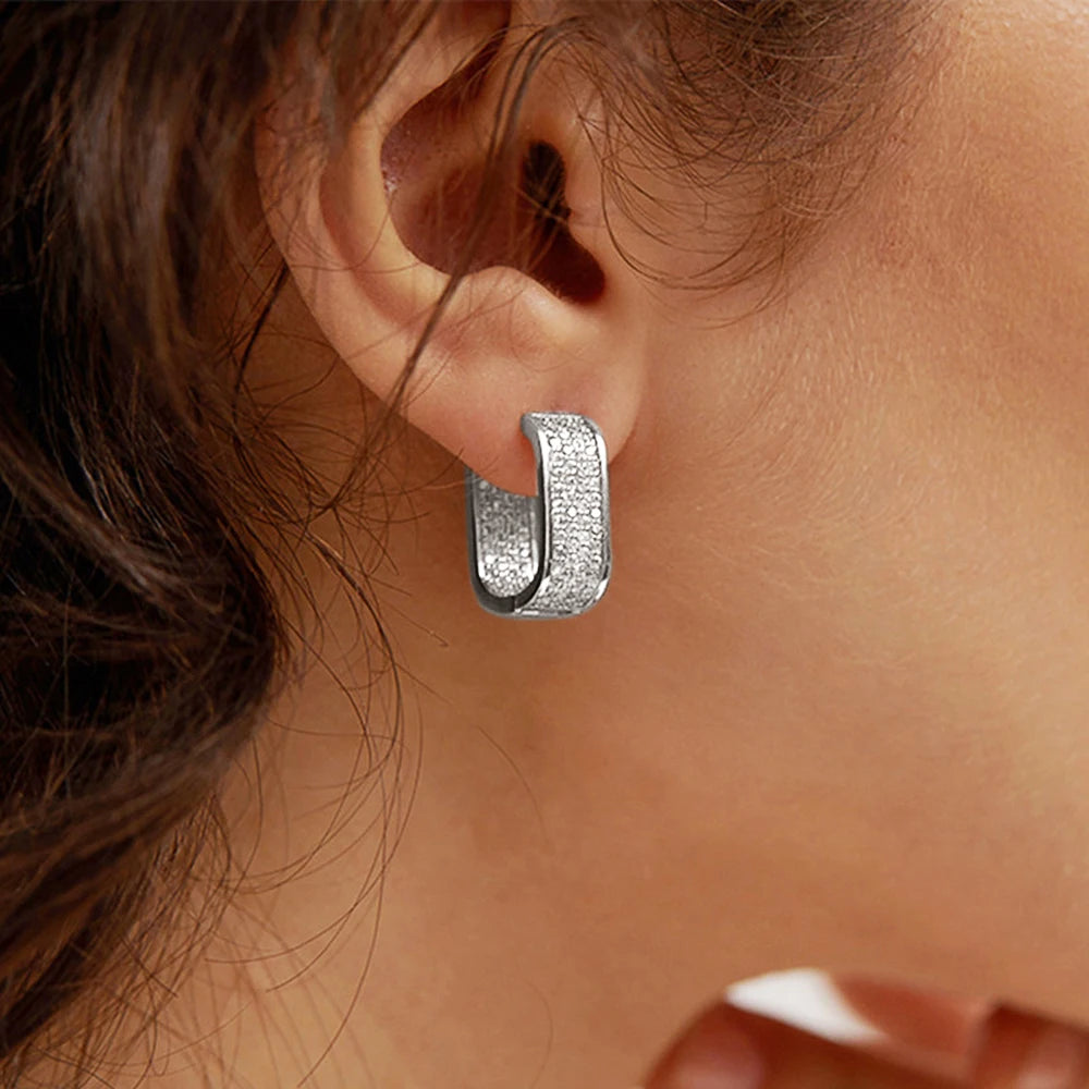 Korean Paved CZ Hoop Earrings Simple Versatile Jewellery