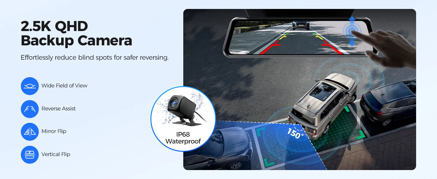 AZDOME PG17 MAX Front and Rear Dash Cam 12 Inch Touch Screen Car DVR 4K+2.5K Rearview Mirror Camera GPS WIFI Voice Control ADAS