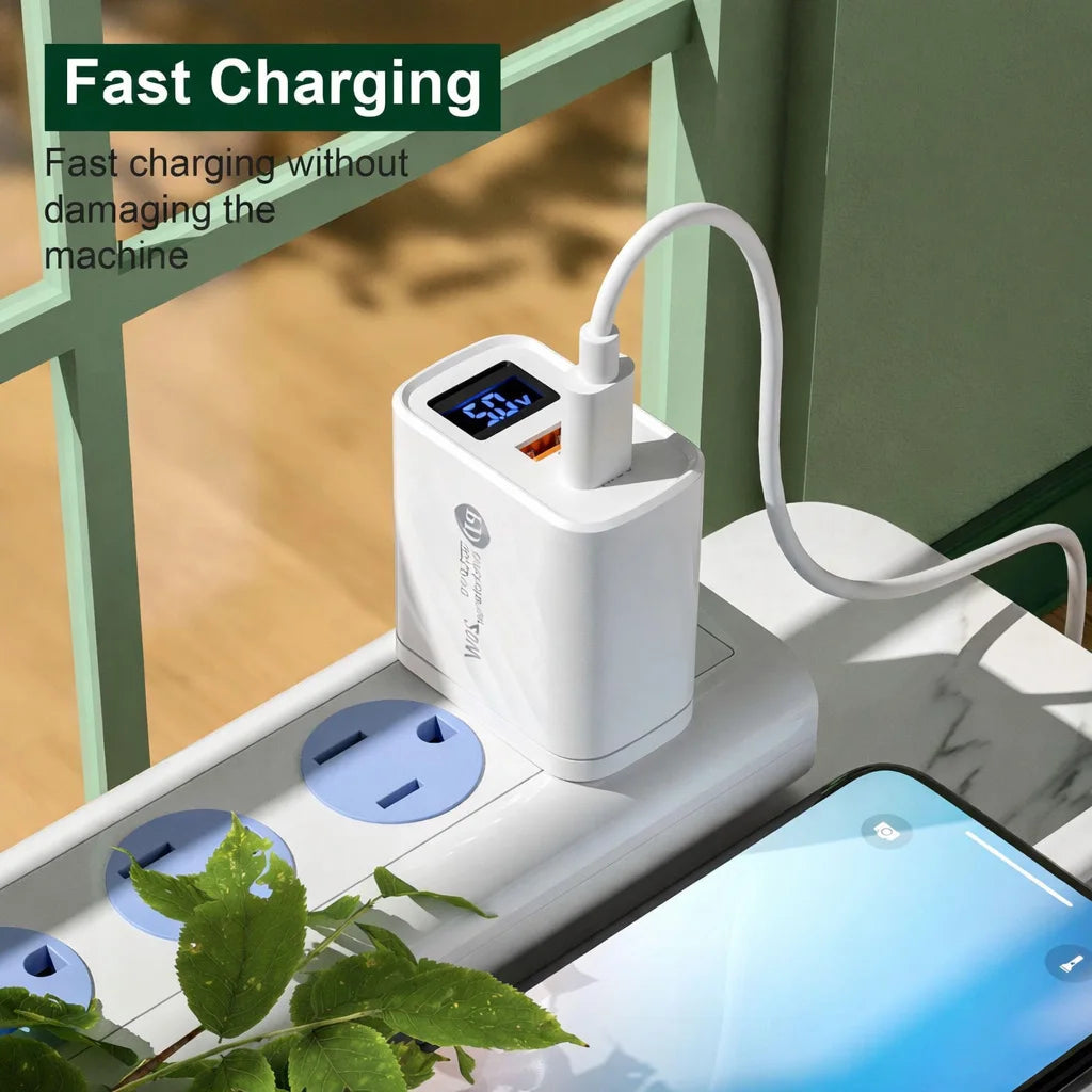 20W USB C Fast Charger with LCD Display, 2-Port Multi Charger for iPhone 14 Pro Max, Samsung, Xiaomi, Huawei, Quick Charge 3.0