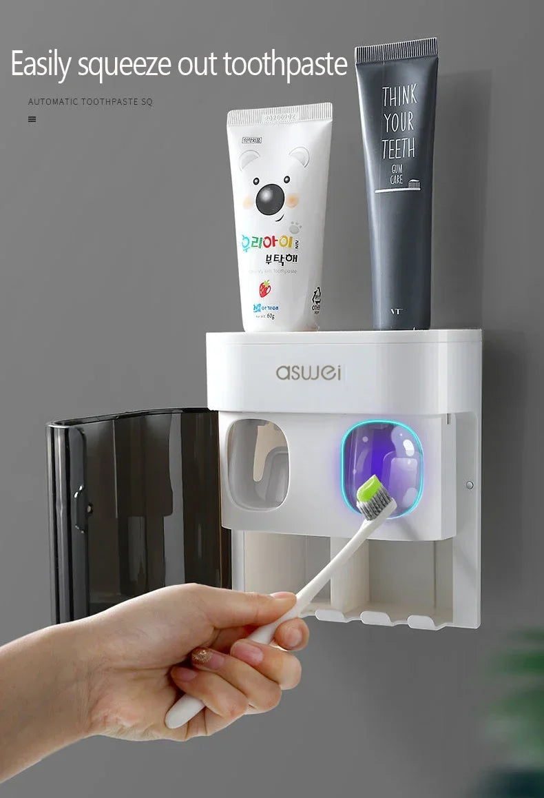 Wall Mounted Automatic Toothpaste Squeezer Toothpaste Dispenser Magnetic Toothbrush Holder Toothpaste Rack Bathroom Accessories