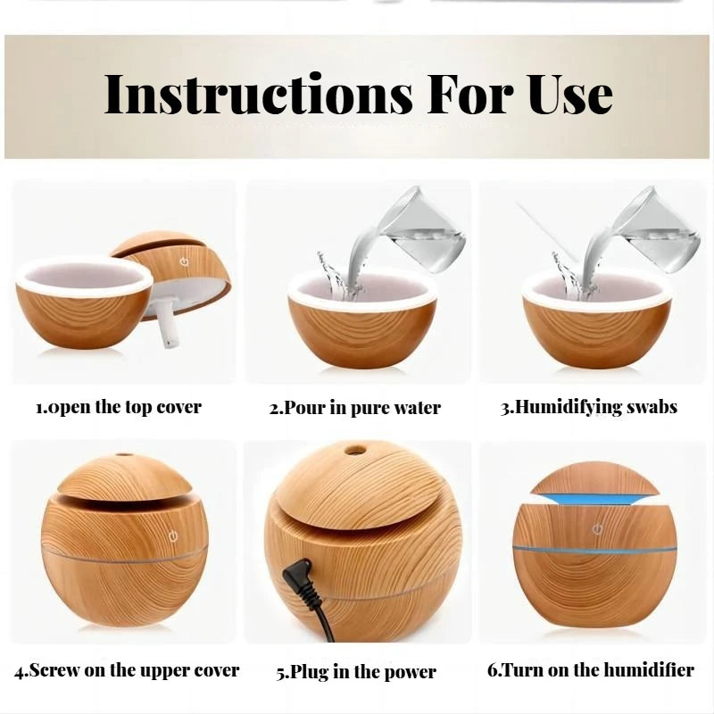 USB Ultrasonic Cool Mist Sprayer Essential Oil Diffuser Wood Grain Electric Air Humidifier Purifier for Home office and Car