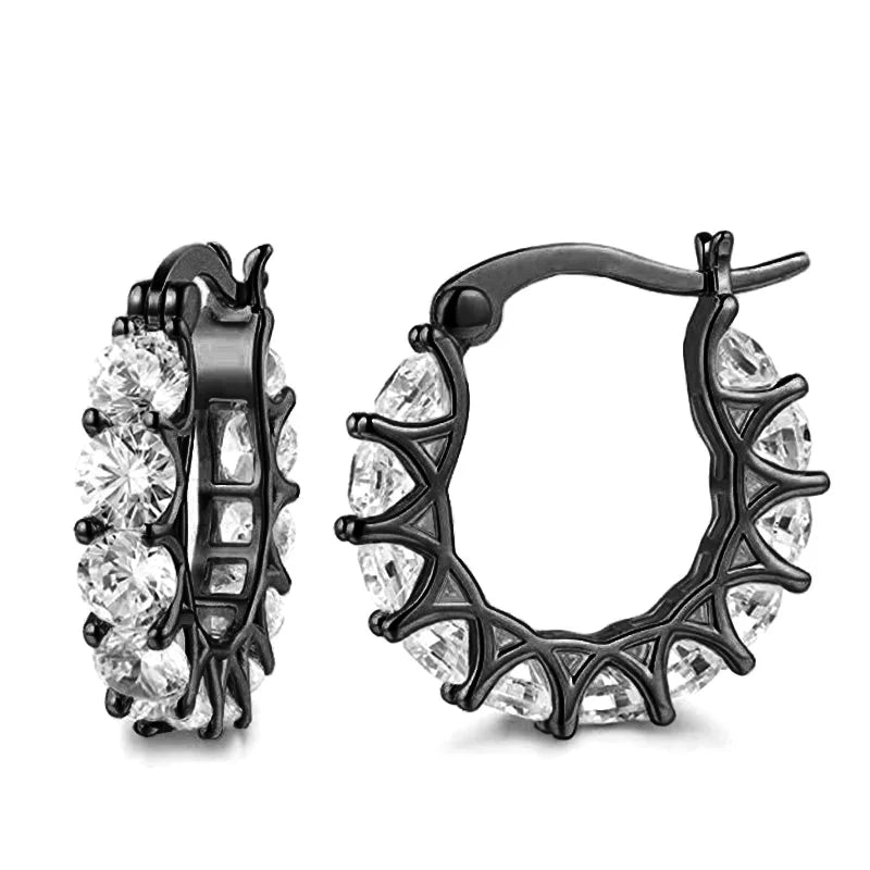 Brincos de Argola Huitan Full Paved com Cristais CZ para Mulheres Acessórios Deslumbrantes para Festas de Casamento Joias Delicadas para Presentes de Aniversário