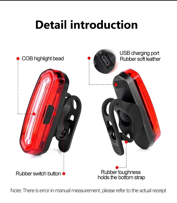 Bicycle Taillight MTB Red Light Bike Rear Light USB Rechargeable LED Cycling Bike Warning Light Mountain Bicycle Lamp