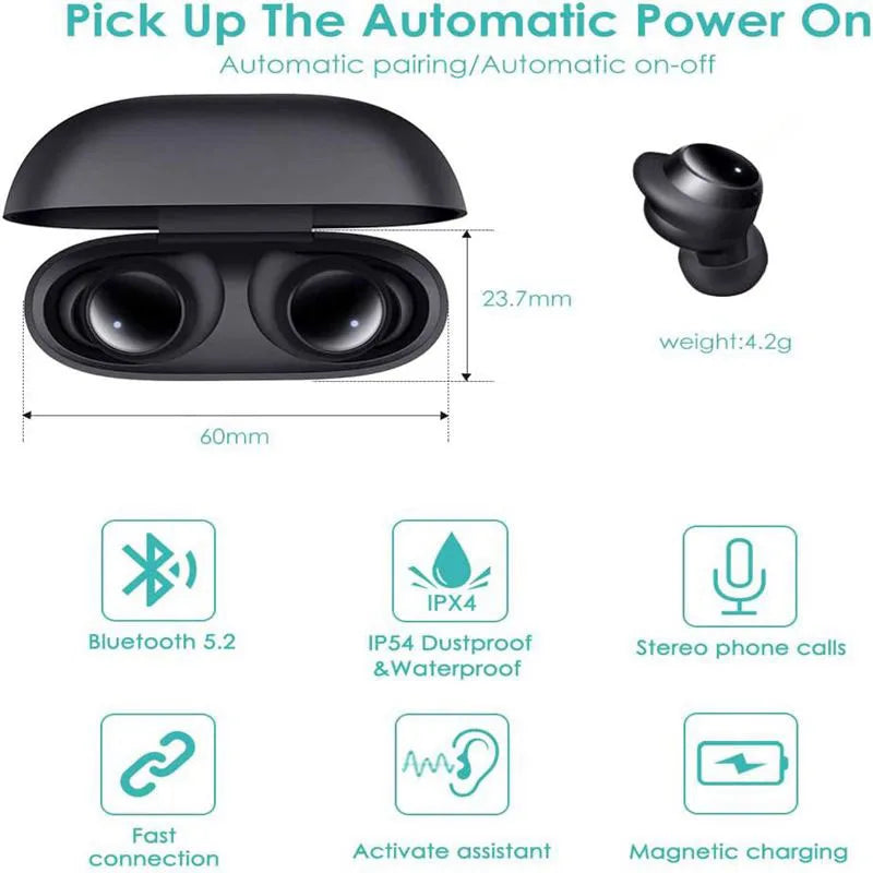 Wireless Bluetooth HeadphonesTWS Control Sport Headset Waterproof Microphone Music Earphone Work On All Smartphone