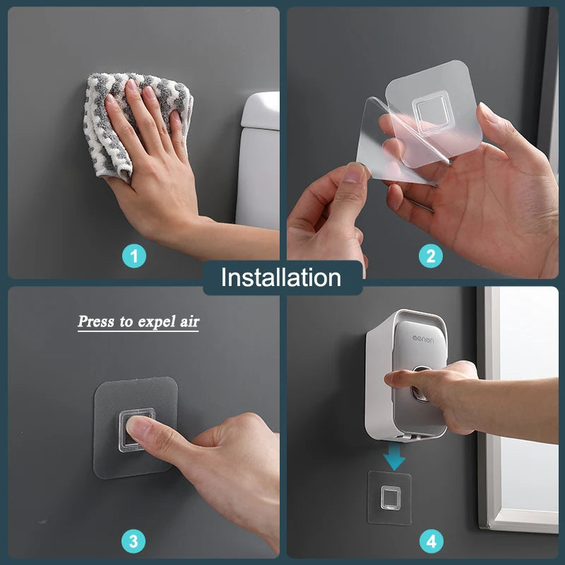 MENGNI Automatic Toothpaste Dispenser Wall-Mounted Bathroom Toothpaste Squeezer Punch-Free Toothbrush Holder Rack Bathroom Acces