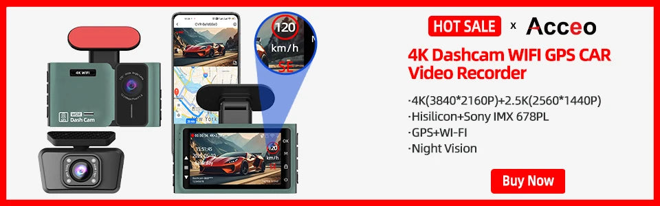 ACCEO Car Dashcam Auto 4K Front Car DVR Night Vision Support GPS and WiFi APP Loop Recording Video Car Recorder 24 Hour Parking