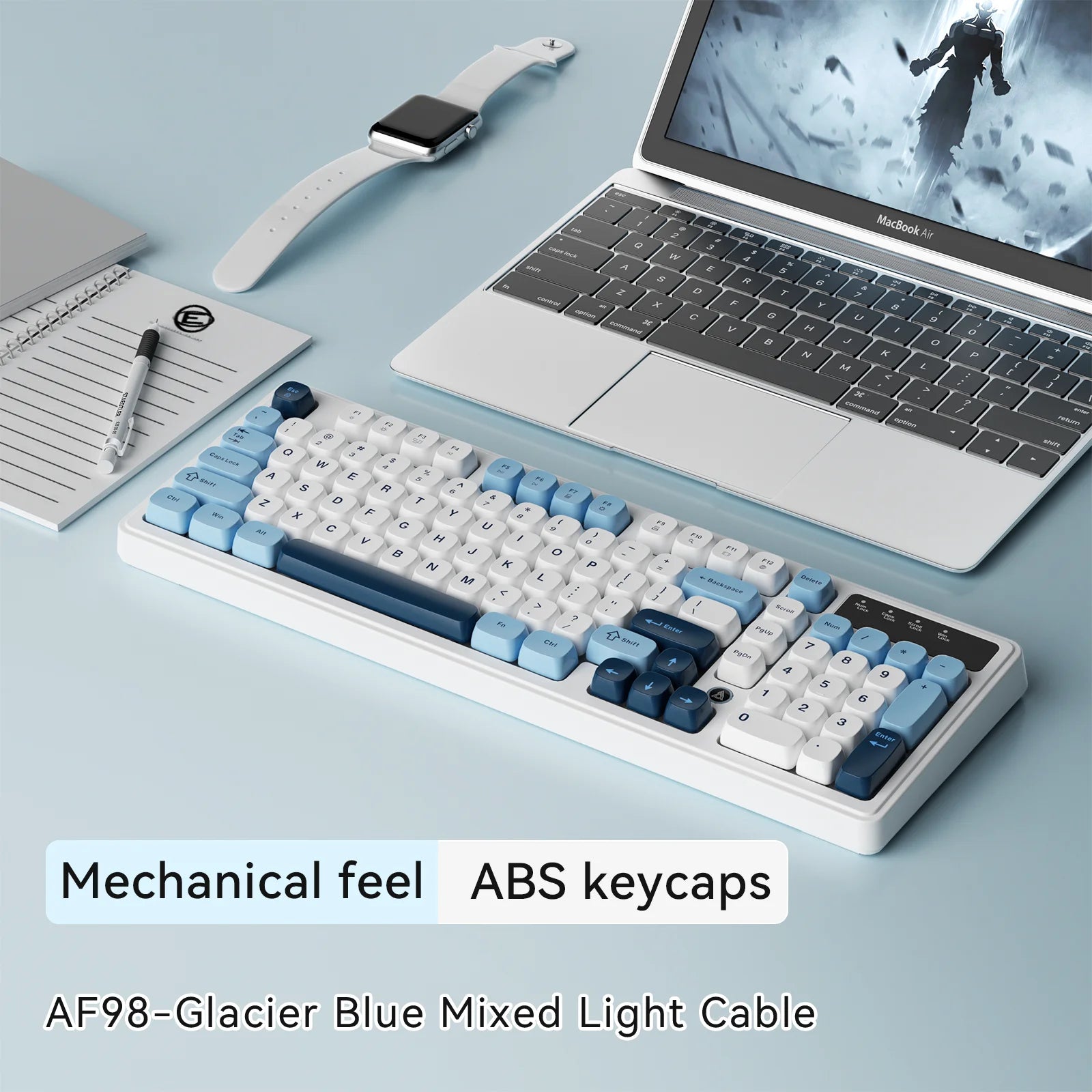 AJAZZ AF98 Wired/Wireless Keyboard Mechanical Feel Office Long Battery Life Three-Mode RGB Mixed Light ABS Keycaps Ergonomics