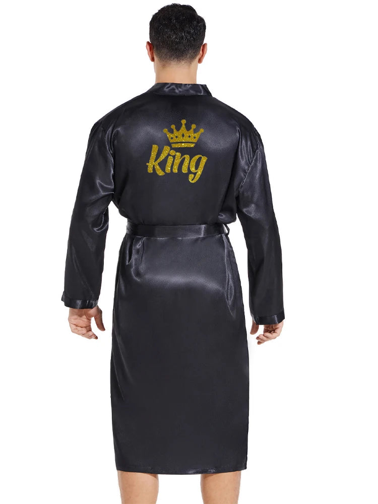 King and Queen Glitter Crown Satin Honeymoon Robes