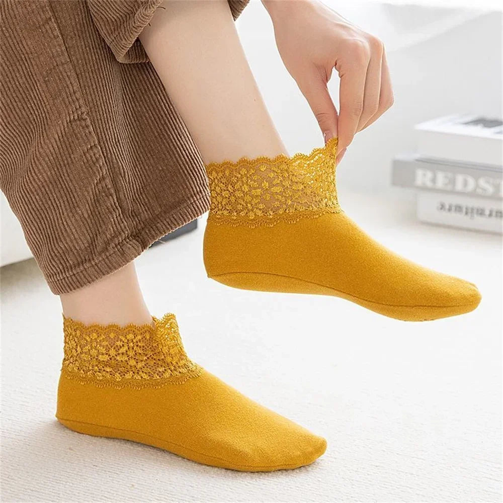 Women's Anti-Slip Thermal Velvet Floor Socks with Lace