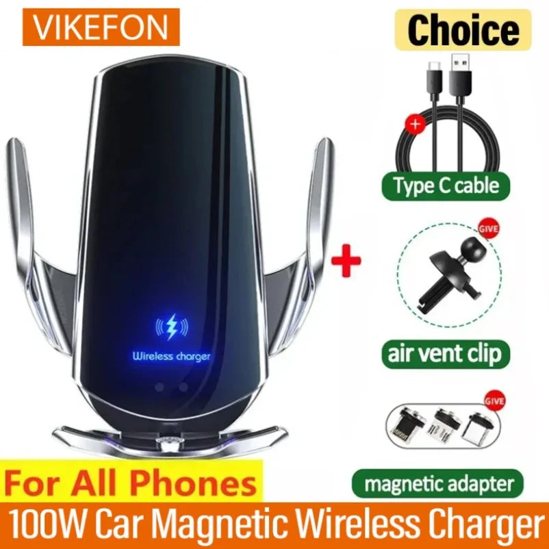 100W Car Magnetic Wireless Charger Phone Holder For iPhone 17 16 15 14 13 12 Pro Samsung Xiaomi Fast Charging Wireless Chargers
