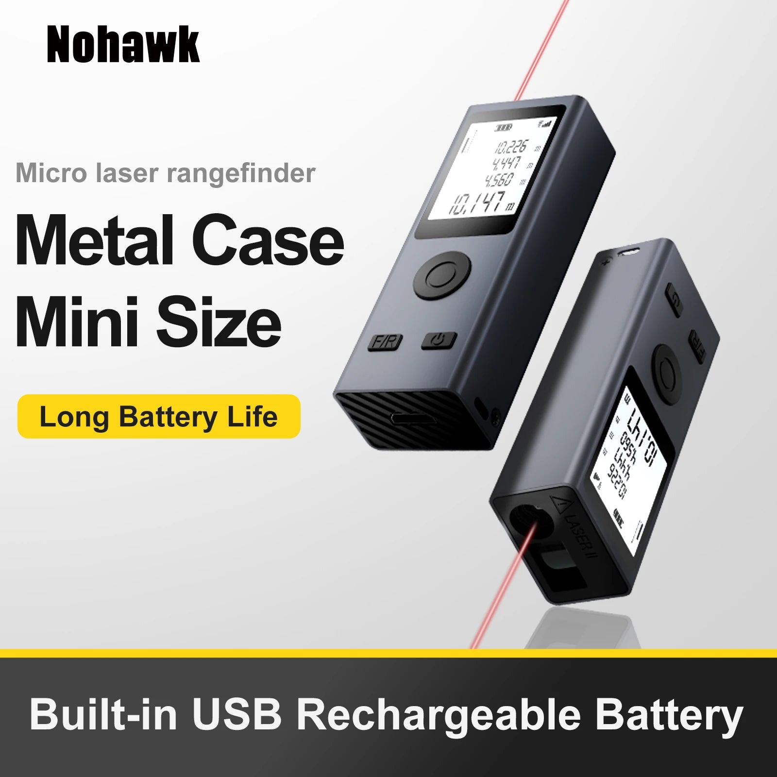 Nohawk Mini Laser Rangefinder Digital Tape Measure Ruler USB Charge Aluminum Alloy Fuselage