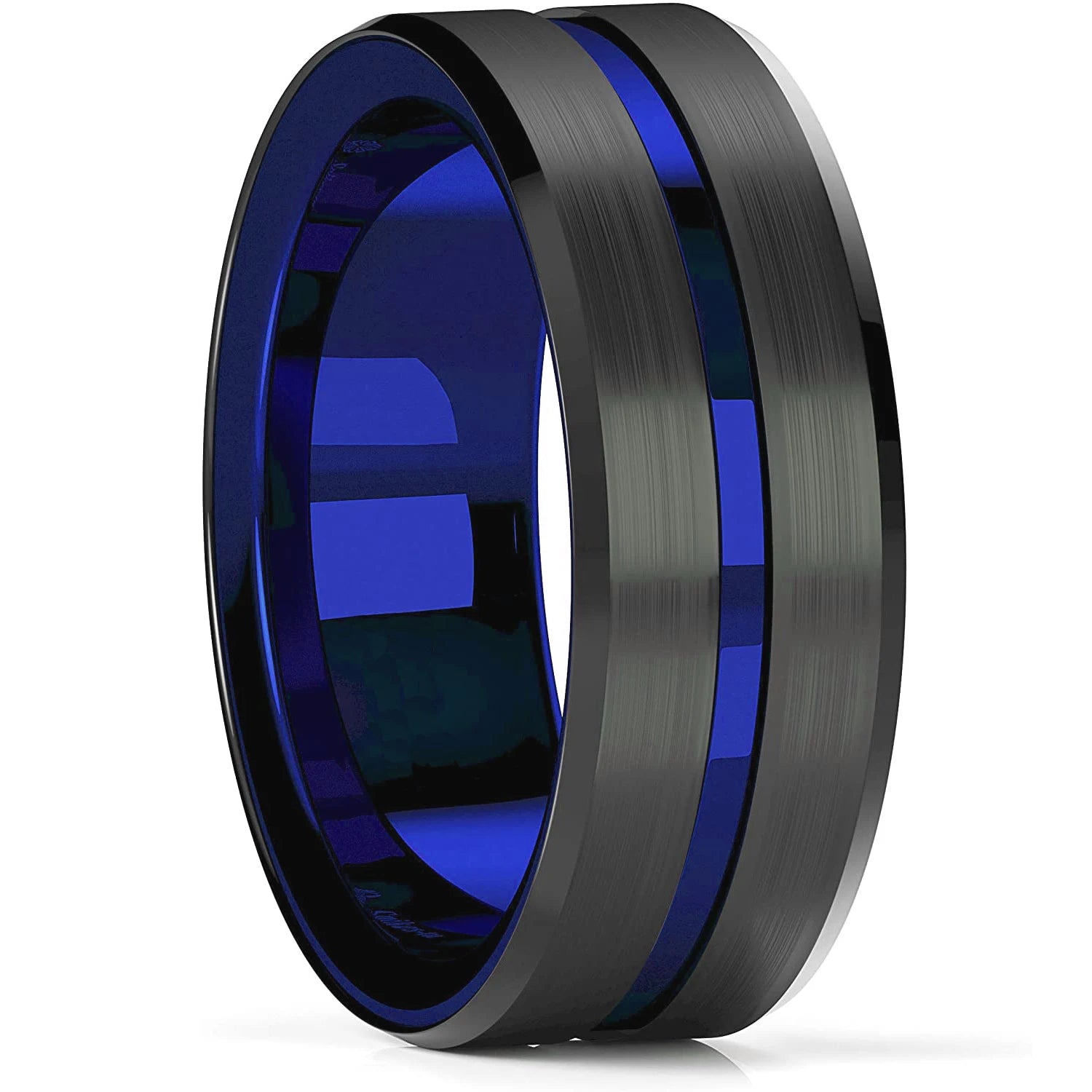 8mm Brushed Stainless Steel Step Edge Ring Multi-Color Collection
