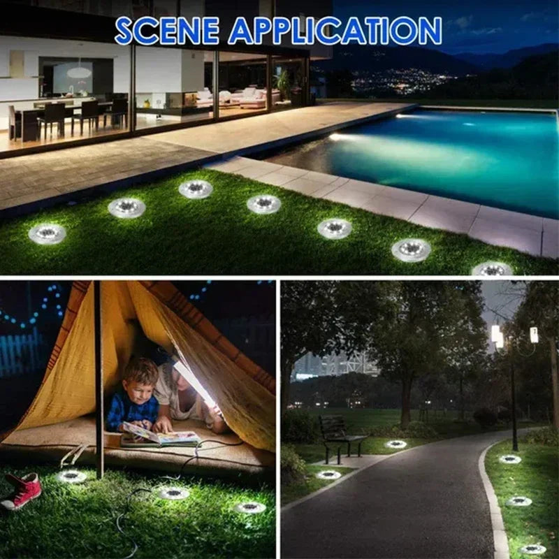 8/20 LED Solar Disk Lights Waterproof Outdoor Garden Path Lamp