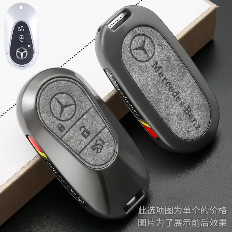 Alloy Leather Car Remote Key Case Cover Shell For Mercedes Benz 2022 C S Class W206 W223 S350 C260 C300 S400 S450 S500 Accessory