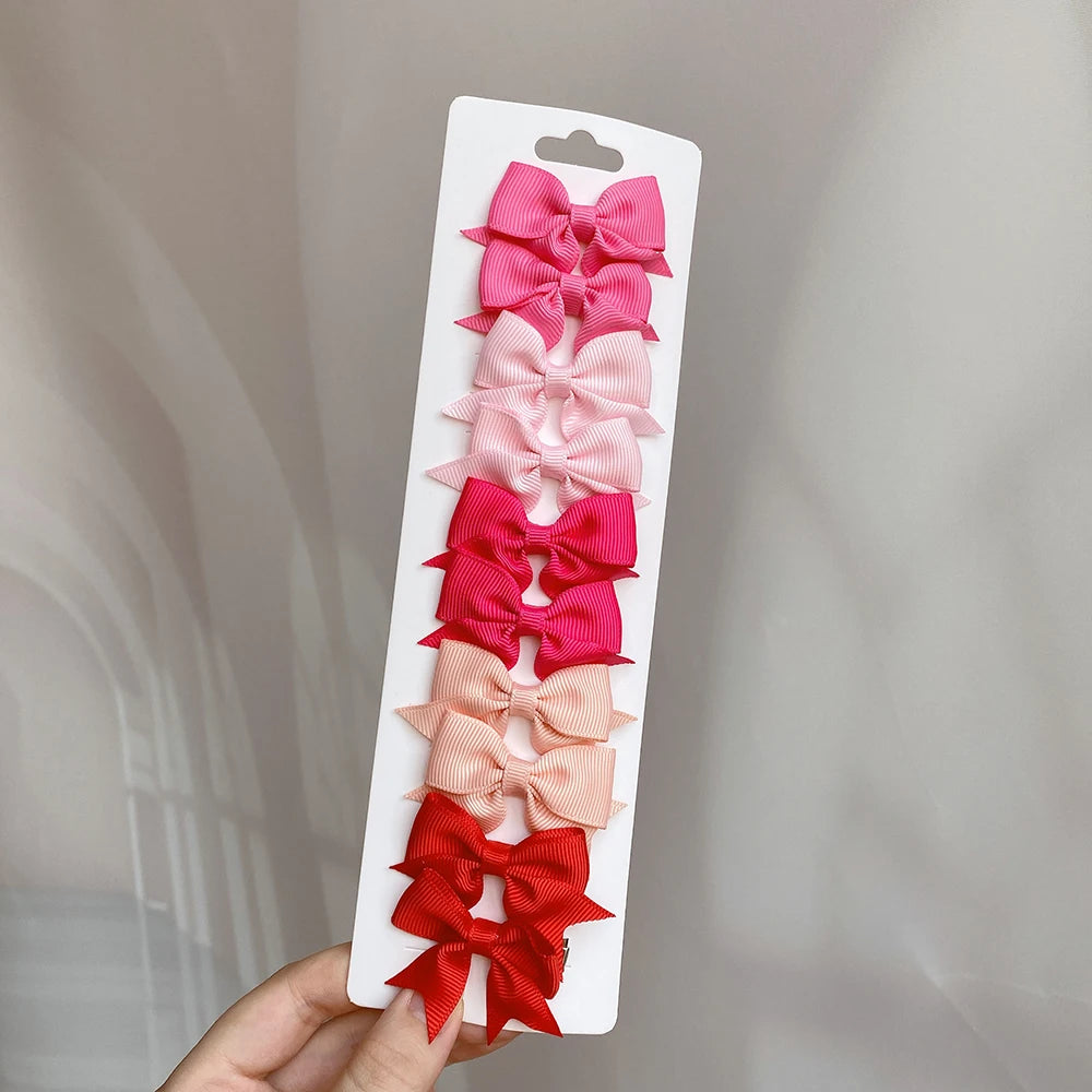 Conjunto de 10 Ganchos de Cabelo de Laço de Cor Sólida para Meninas Bebés, Fitas de Cabelo Artesanais com Laço, Mini Molas de Cabelo, Acessórios de Cabelo