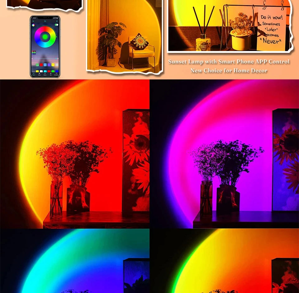 Sunset Projector Lamp Bluetooth Night Light Rainbow Atmosphere Light Room Decor Background Wall Decoration Bedroom Table Lamp