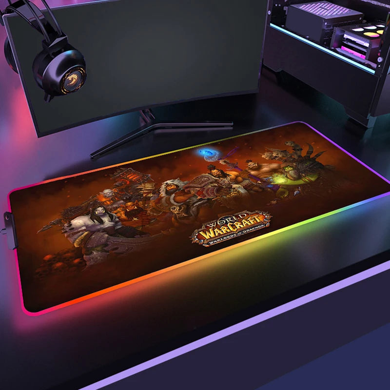 400x900 World Of Warcraft LED Backlight Gaming Mousepad HD Printing RGB Mouse Pad Non-Slip Rubber Deskmats Keyboard Desk Mat XXL