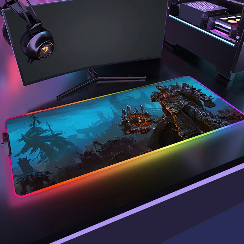400x900 World Of Warcraft LED Backlight Gaming Mousepad HD Printing RGB Mouse Pad Non-Slip Rubber Deskmats Keyboard Desk Mat XXL