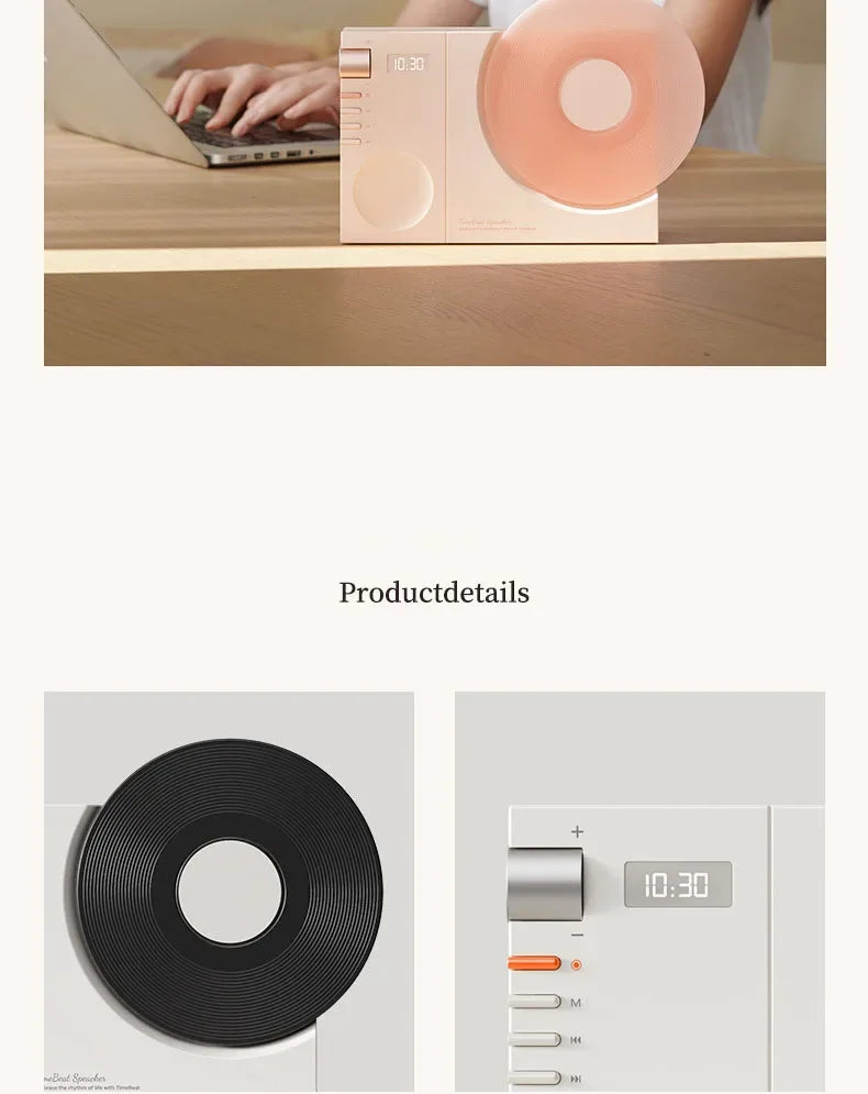 Mini Retro Bluetooth 5.3 Speaker with AUX Playback Wireless Hifi Retro Film Sound Music Box with Clock Display Support TF Card