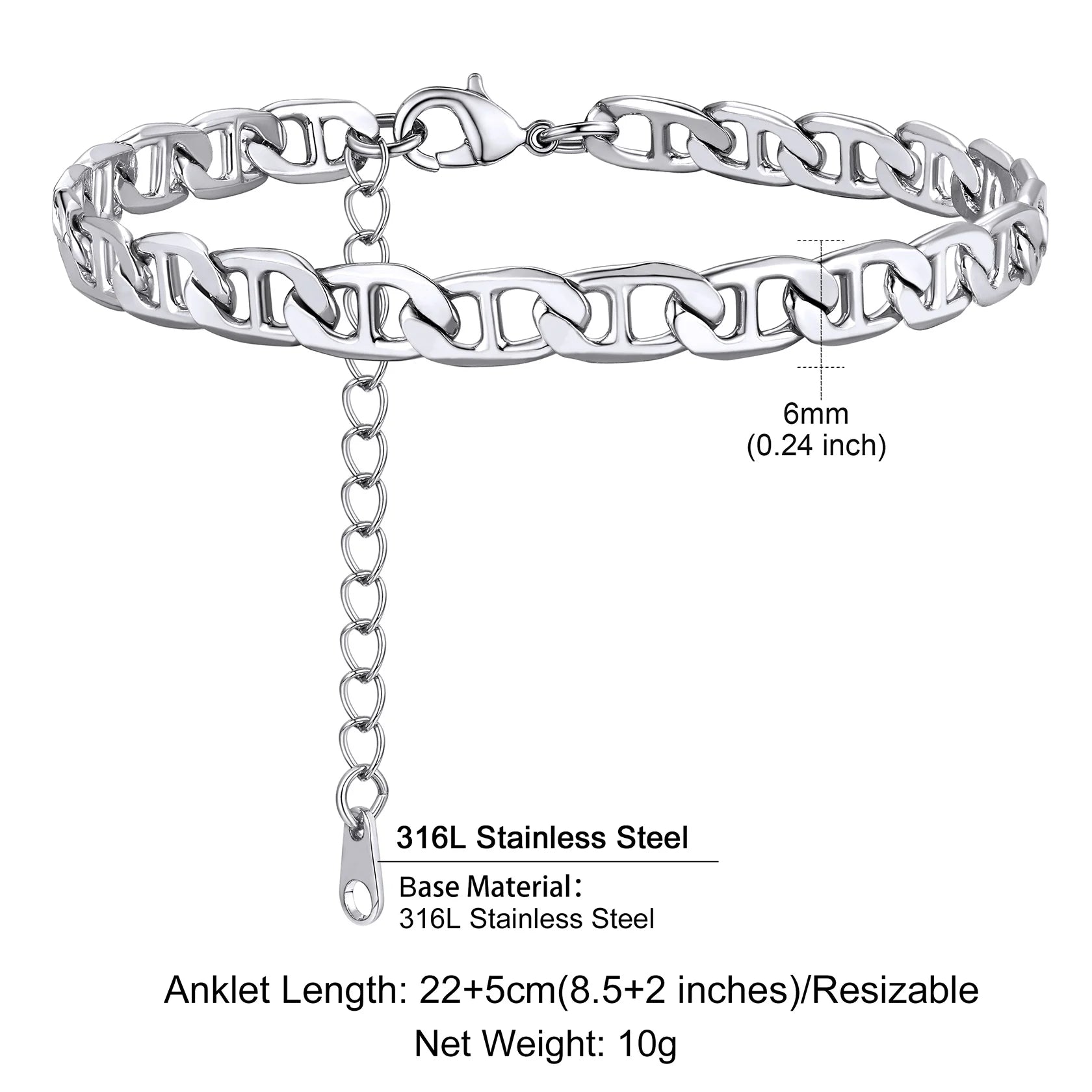 Stainless Steel Multi-Style Anchor and Curb Chain Anklet