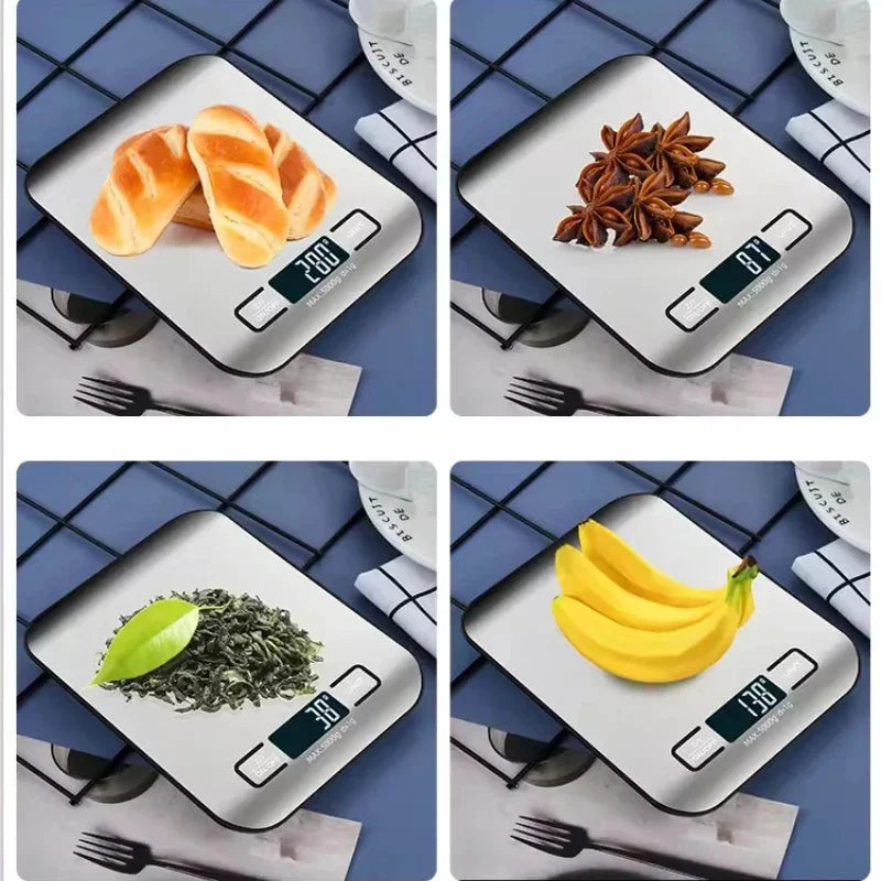 Balança Digital de Cozinha com Ecrã LED 5kg/1g Painel de Aço Inoxidável Balanças Eletrónicas Domésticas Ferramentas para Pesar Joias, Alimentos e Lanches de Cozedura