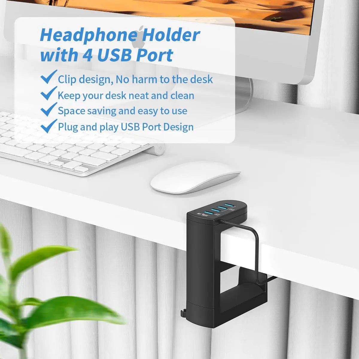 Headphone Bracket Swivel Mounted PC Gaming Headset Stand Holder Under Desk Hanger Hook Earphones Display Stand With USB Ports