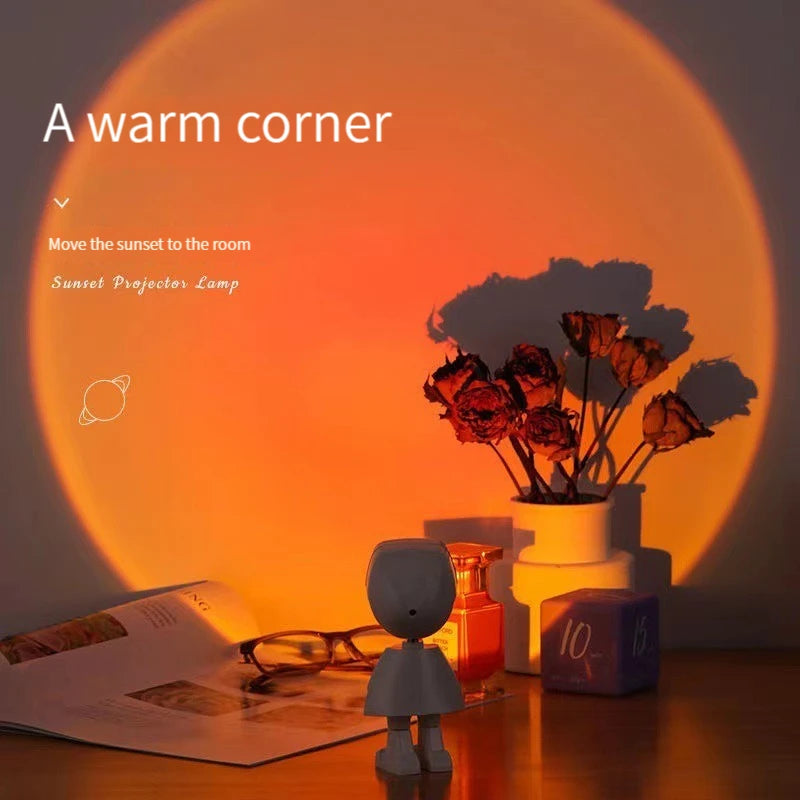 LED 7 Colors Light Sunset Light Astronaut Light Rainbow Projection Night Light 360 Degree Rotation Rechargeable Ambient Light
