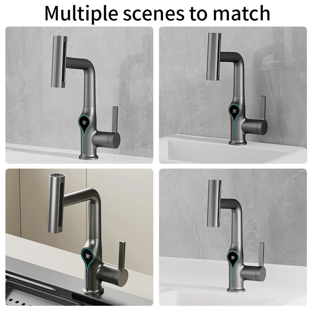 Digital Waterfall Basin Tap with LED Temperature Display
