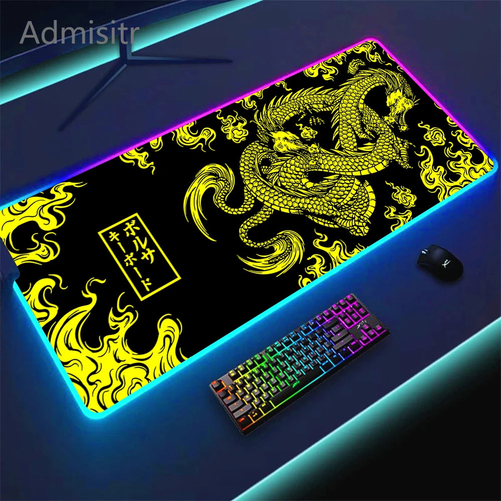 Large Keyboard Mats Fashion Chinese Dragon RGB Gaming Mousepad Big LED Mat PC Deskmat Luminous Mouse Pad Table Rug With Backlit