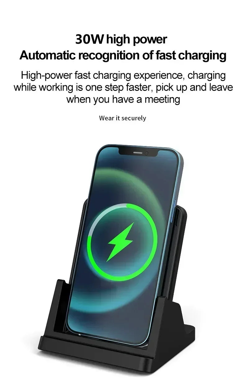 30W Wireless Charger Removable Desktop Vertical Holder Stand For iPhone 16 15 14 13 12 Samsung S25 Xiaomi 15 Quick Charging Dock