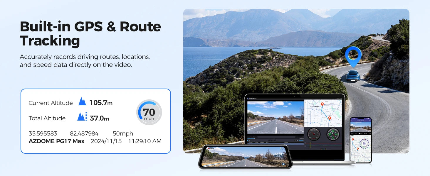 AZDOME PG17 MAX Front and Rear Dash Cam 12 Inch Touch Screen Car DVR 4K+2.5K Rearview Mirror Camera GPS WIFI Voice Control ADAS