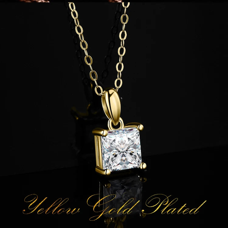 925 Sterling Silver D Color Princess Cut Moissanite Necklace