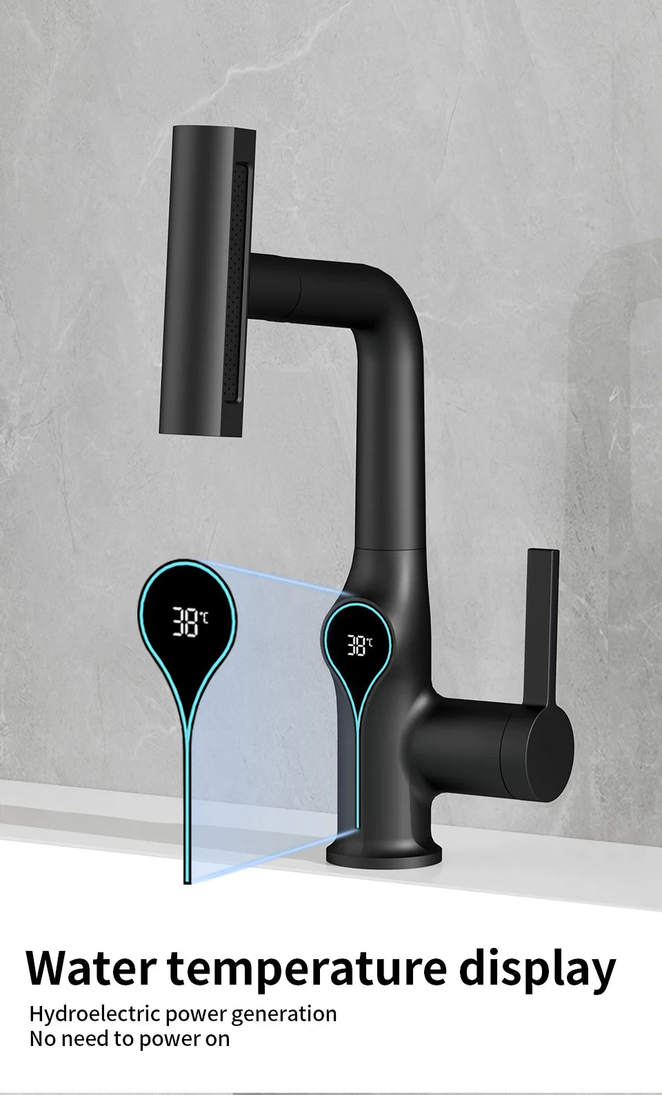 Digital Waterfall Basin Tap with LED Temperature Display