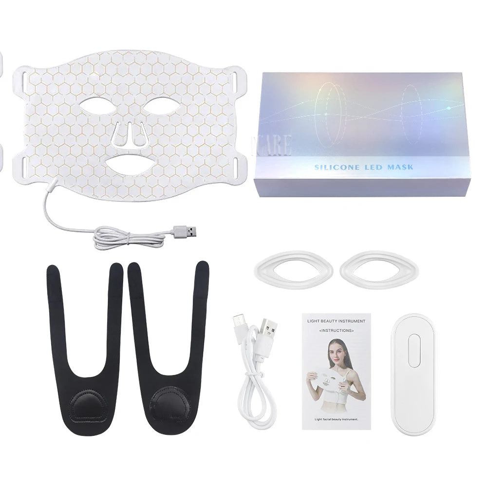 7 Colors LED Facial Mask Light Therapy Silicone Photon Beauty Mask for Lift Face Anti Shrink Pore Skin Repair Whiten Oil Control