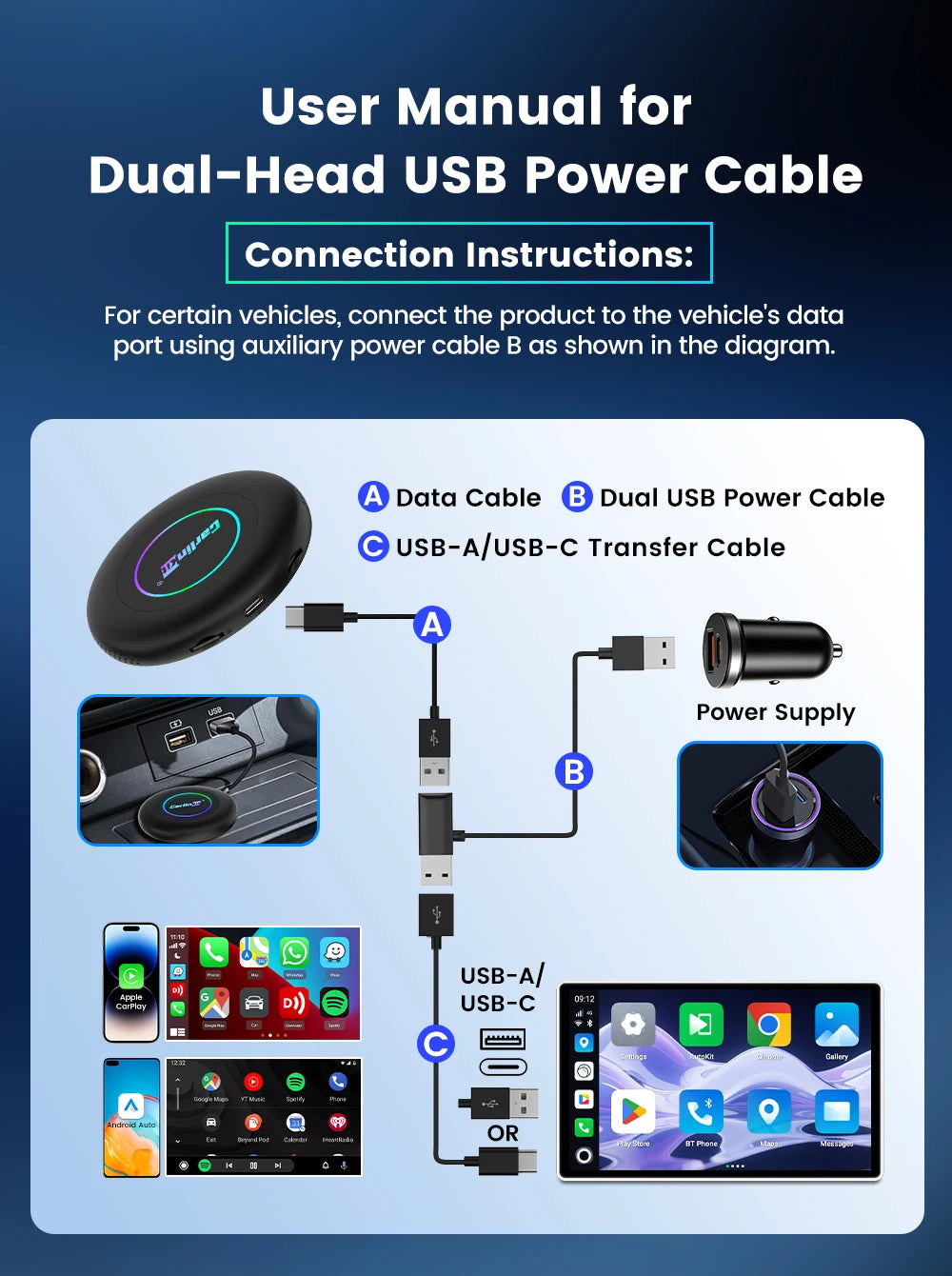 CarlinKit 3 In 1 Android 15 CarPlay Ai Box Wireless Adapter Android Auto Qualcomm SM6350 128GB 8-Core for Youtube Netflix FOTA