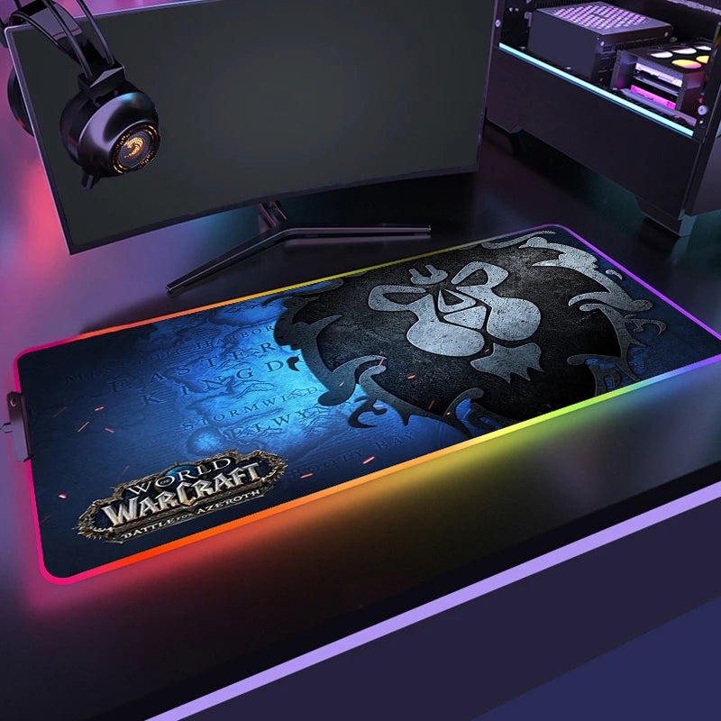 400x900 World Of Warcraft LED Backlight Gaming Mousepad HD Printing RGB Mouse Pad Non-Slip Rubber Deskmats Keyboard Desk Mat XXL