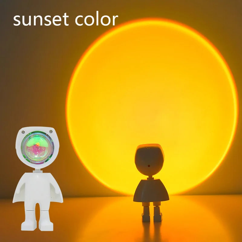 LED 7 Colors Light Sunset Light Astronaut Light Rainbow Projection Night Light 360 Degree Rotation Rechargeable Ambient Light