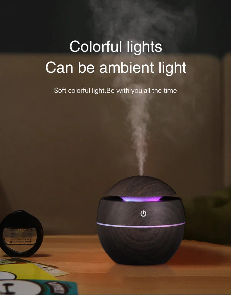 USB Ultrasonic Cool Mist Sprayer Essential Oil Diffuser Wood Grain Electric Air Humidifier Purifier for Home office and Car