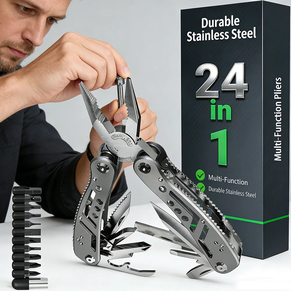 Premium 24-in-1 Stainless Steel Survival Multi-Tool Pliers Set