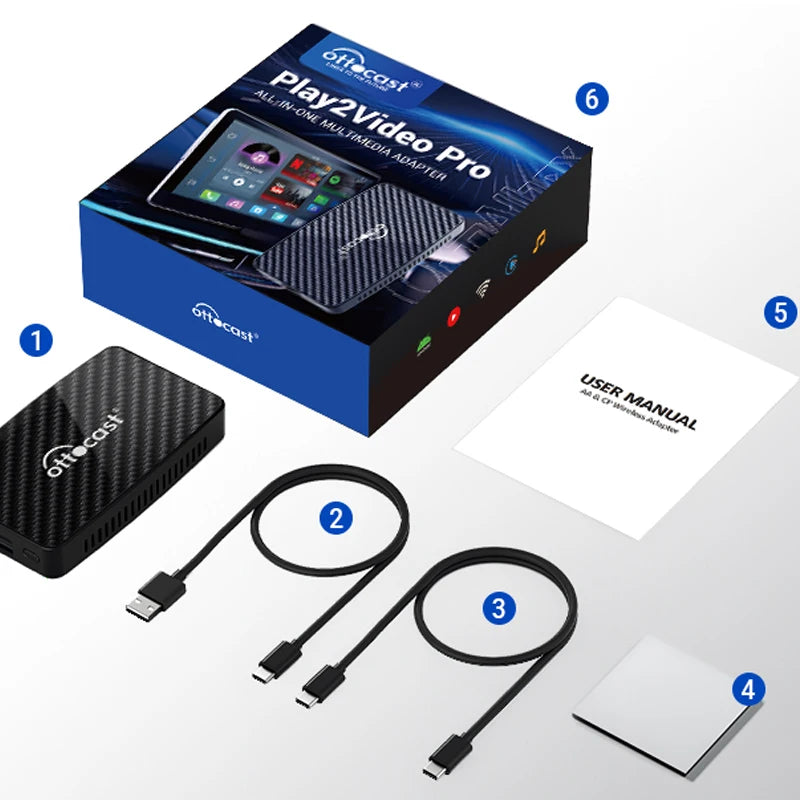 OTTOCAST Play2Video Pro Android Ai Box Pro Built in YouTube Netflix Tiktok IPTV Wired to Wireless CarPlay Car Accessories