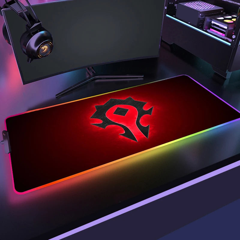 400x900 World Of Warcraft LED Backlight Gaming Mousepad HD Printing RGB Mouse Pad Non-Slip Rubber Deskmats Keyboard Desk Mat XXL