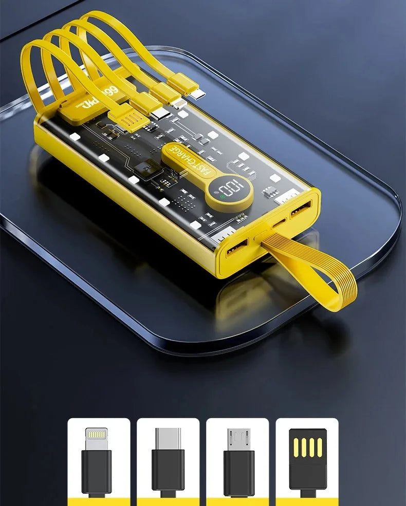 20000mAh Bidirectional Super Fast Charging Power Bank 66W Transparent High capacity Digital Display For Iphone Xiaomi Samsung