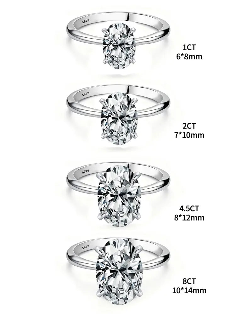 925 Sterling Silver Oval 1-8Ct Zircon Luxury Engagement Wedding Ring
