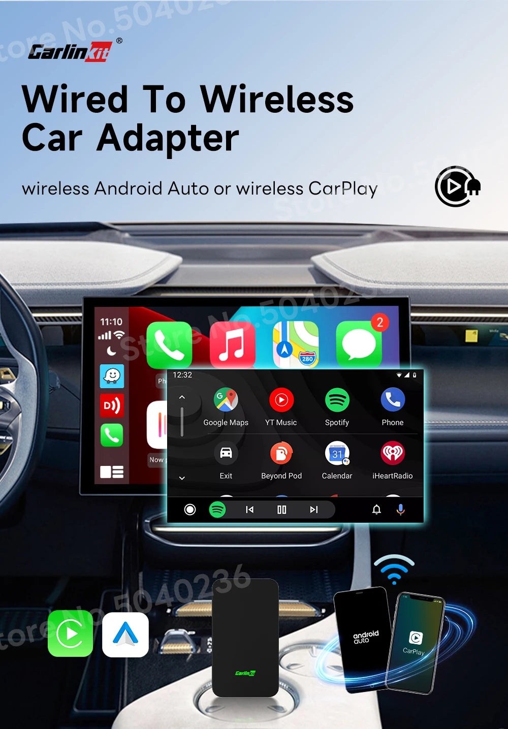 2026 CarlinKit 5.0 2Air Wireless Android Auto Box Portable CarPlay Wireless Dongle For Car Radio with Wired CarPlay/Android Auto