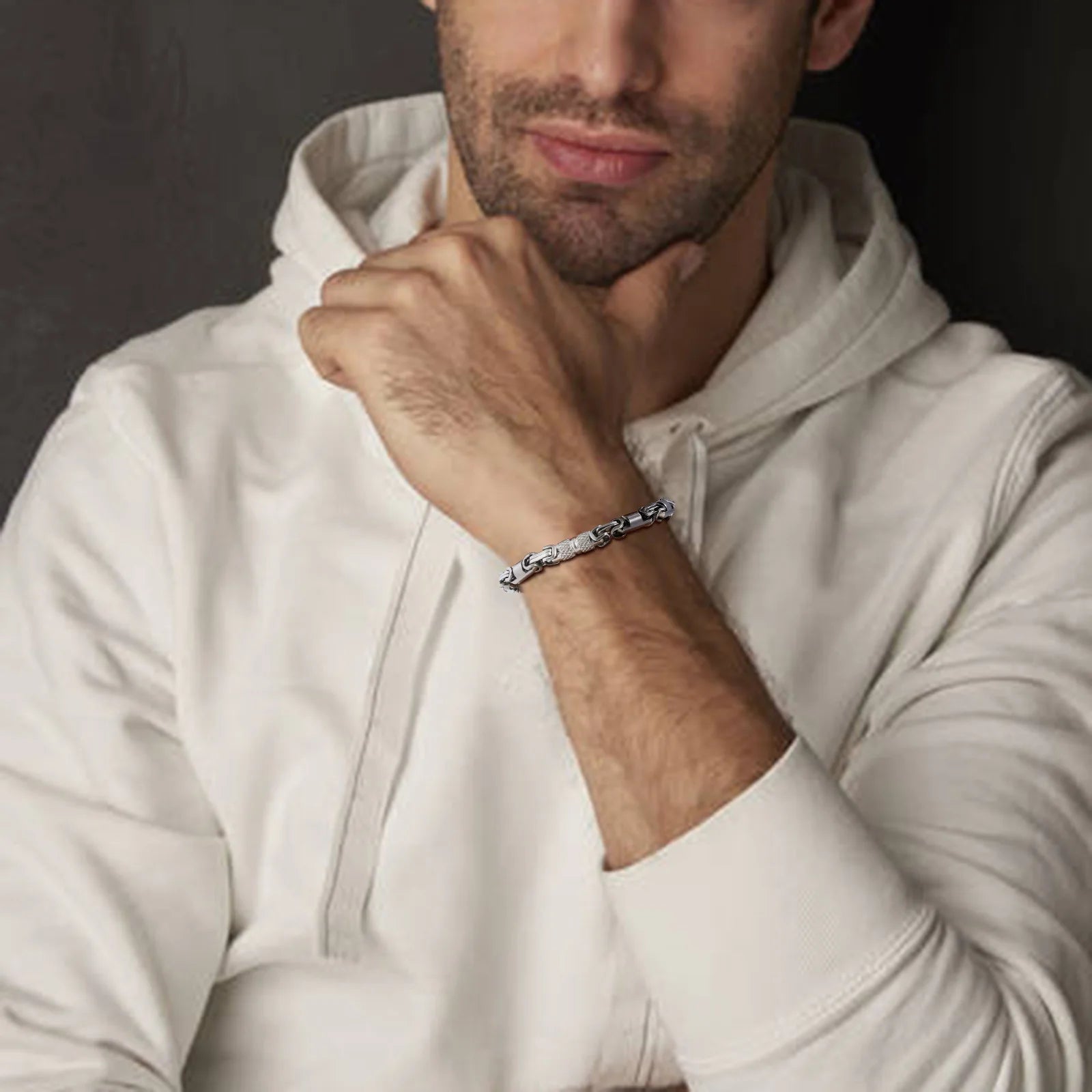 Pulseiras Bizantinas Punk para Homens e Rapazes, Pulseira de Elos de Aço Inoxidável Feita à Mão, Presentes de Joalharia Casuais Elegantes