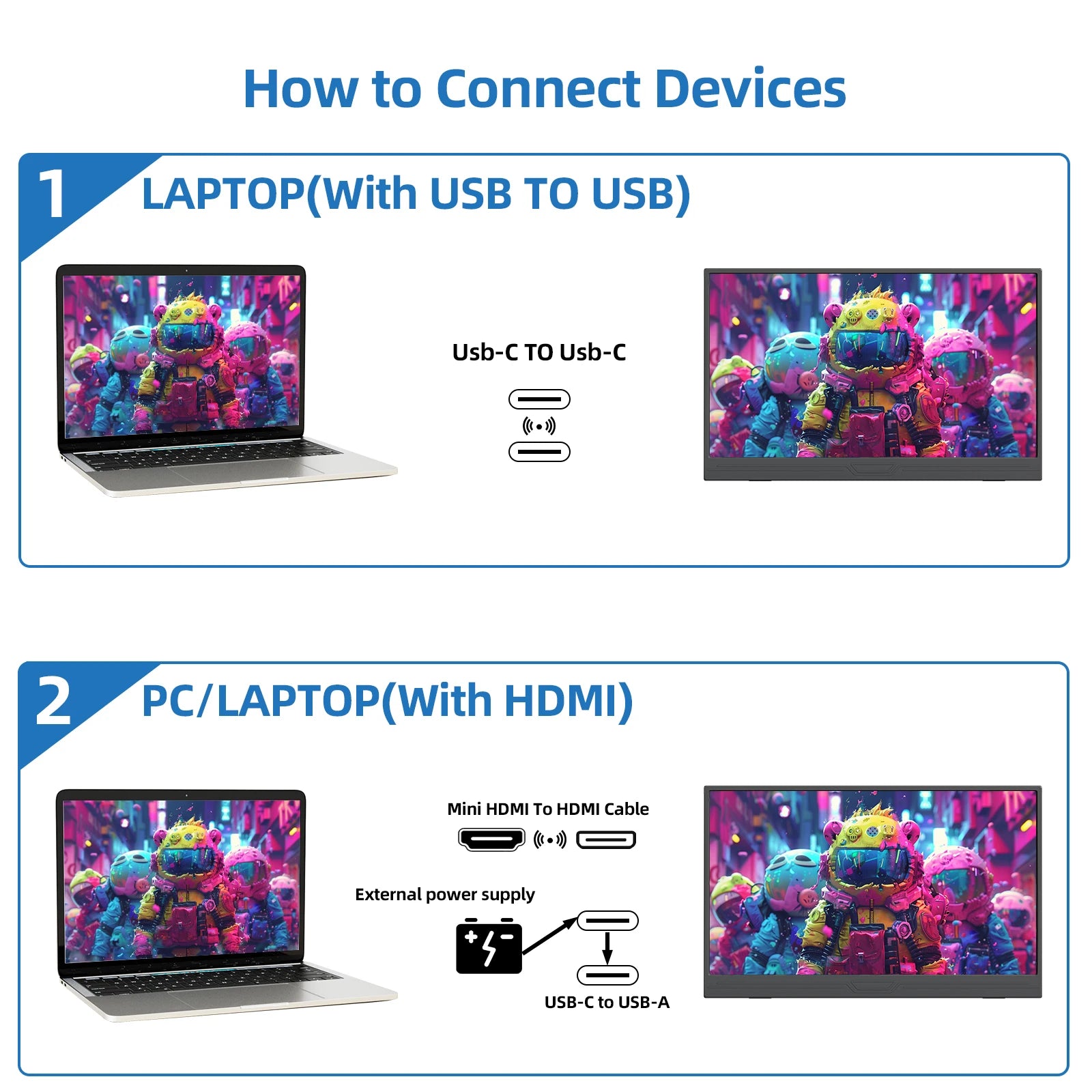 Monitor Portátil de 14 polegadas 1920*1080 400cd / m² 60HZ 16:9 para Portátil XBox PS4/5 Switch Telemóvel Extensão de Escritório para Computador